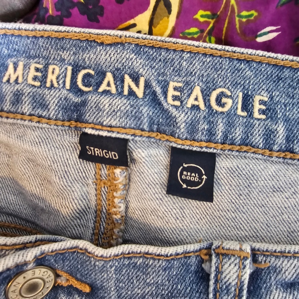 American Eagle Stovepipe Jeans Light Wash High Rise Straight Leg Strigid 12 - Picture 7 of 9